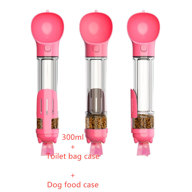 3 in 1 Travel Pet Water Bottle with Food Storage & Waste Bag Holder