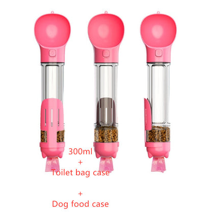 3 in 1 Travel Pet Water Bottle with Food Storage & Waste Bag Holder