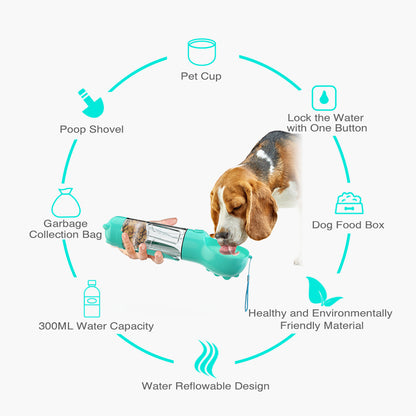 3 in 1 Travel Pet Water Bottle with Food Storage & Waste Bag Holder