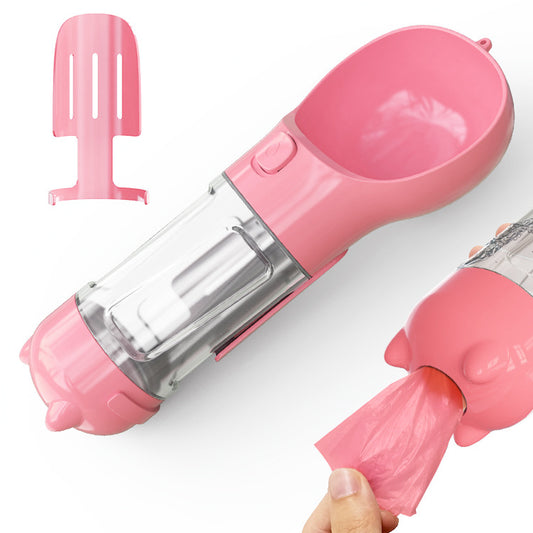 3 in 1 Travel Pet Water Bottle with Food Storage & Waste Bag Holder