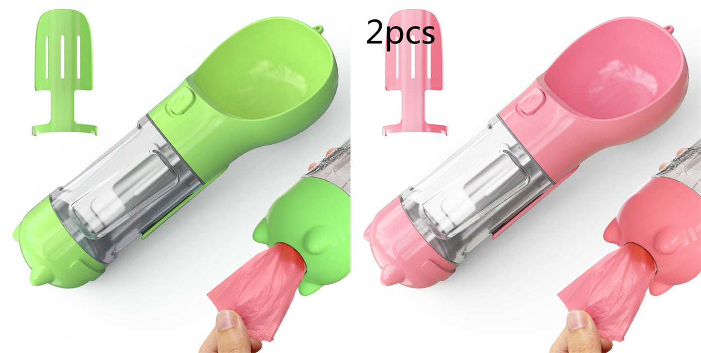 3 in 1 Travel Pet Water Bottle with Food Storage & Waste Bag Holder