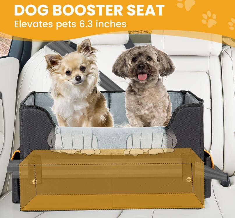 Elevated Dog Car Booster Seat for Small Dogs & Cats | Secure Travel Pet Seat