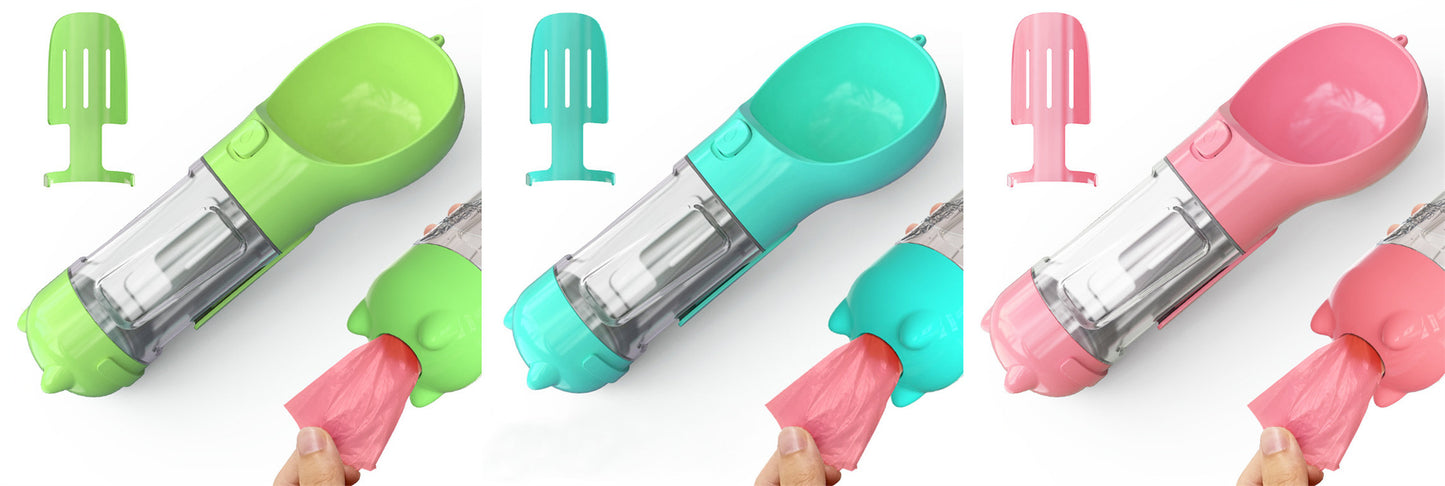 3 in 1 Travel Pet Water Bottle with Food Storage & Waste Bag Holder