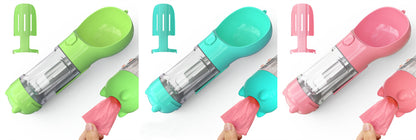 3 in 1 Travel Pet Water Bottle with Food Storage & Waste Bag Holder
