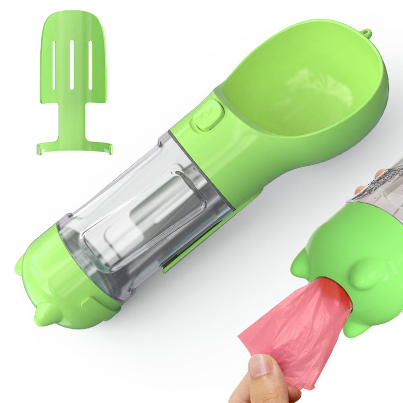 3 in 1 Travel Pet Water Bottle with Food Storage & Waste Bag Holder