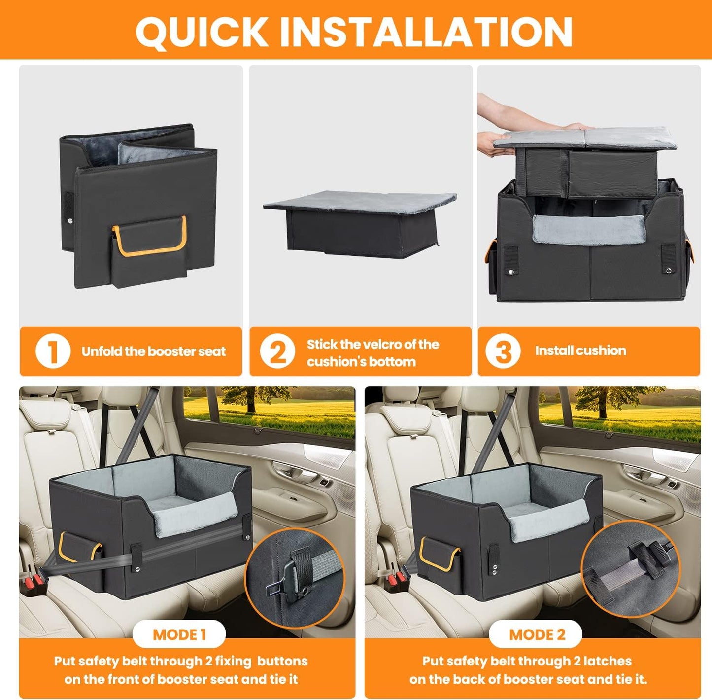 Elevated Dog Car Booster Seat for Small Dogs & Cats | Secure Travel Pet Seat