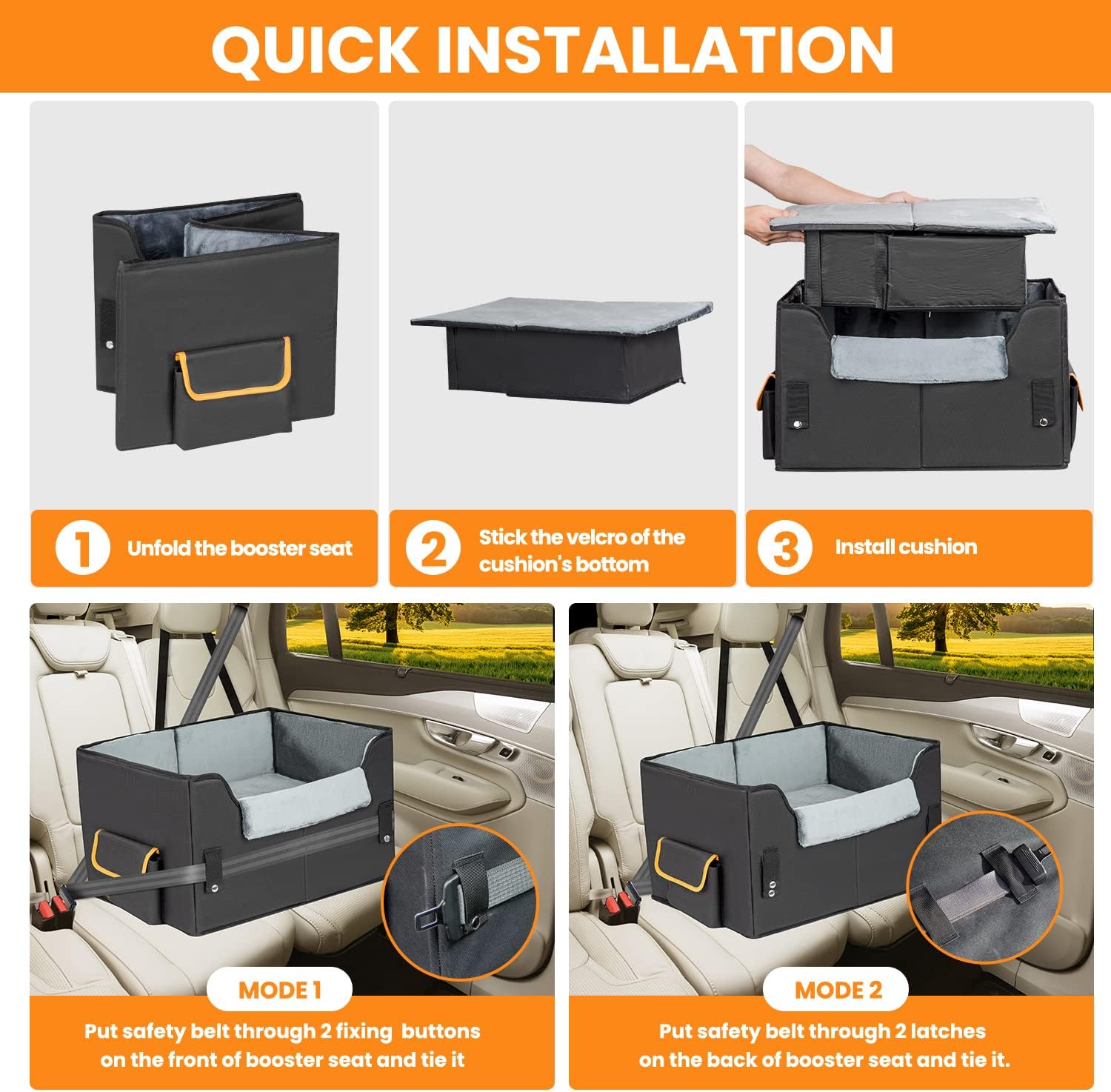 Elevated Dog Car Booster Seat for Small Dogs & Cats | Secure Travel Pet Seat