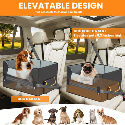 Elevated Dog Car Booster Seat for Small Dogs & Cats | Secure Travel Pet Seat