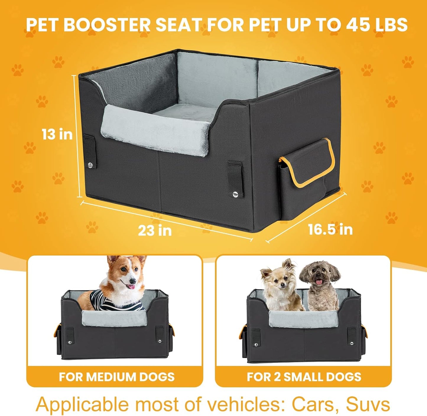 Elevated Dog Car Booster Seat for Small Dogs & Cats | Secure Travel Pet Seat