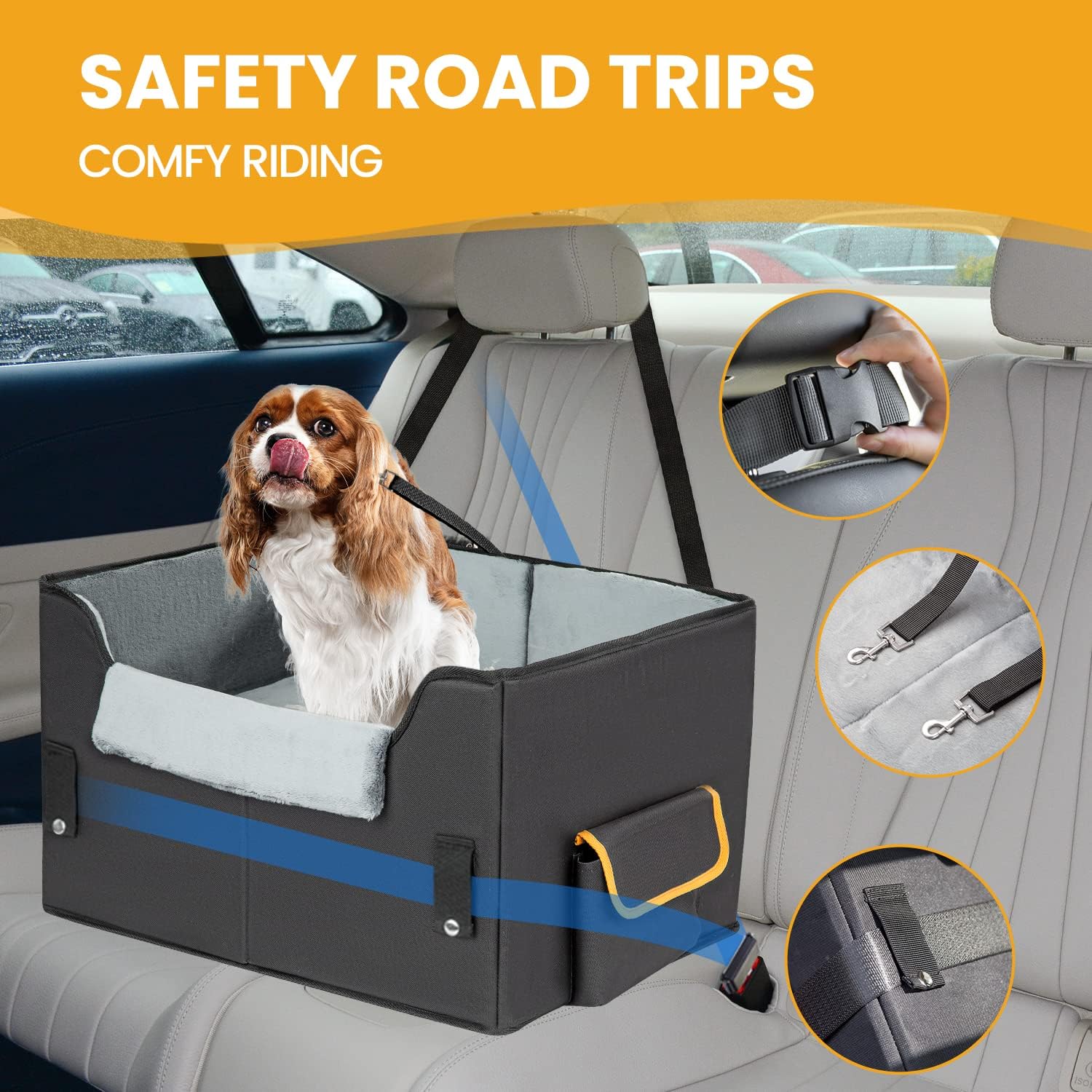 Elevated Dog Car Booster Seat for Small Dogs & Cats | Secure Travel Pet Seat