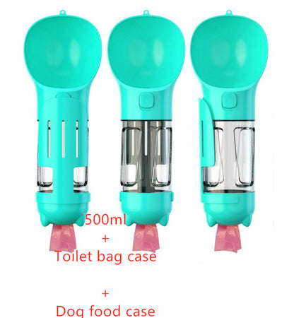 3 in 1 Travel Pet Water Bottle with Food Storage & Waste Bag Holder