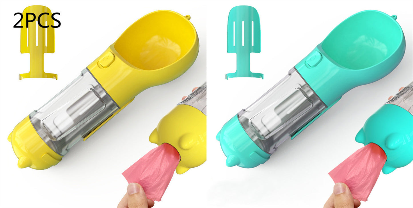 3 in 1 Travel Pet Water Bottle with Food Storage & Waste Bag Holder