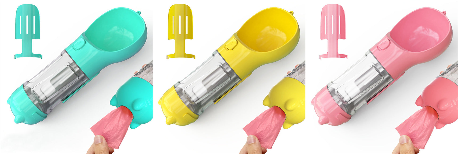 3 in 1 Travel Pet Water Bottle with Food Storage & Waste Bag Holder