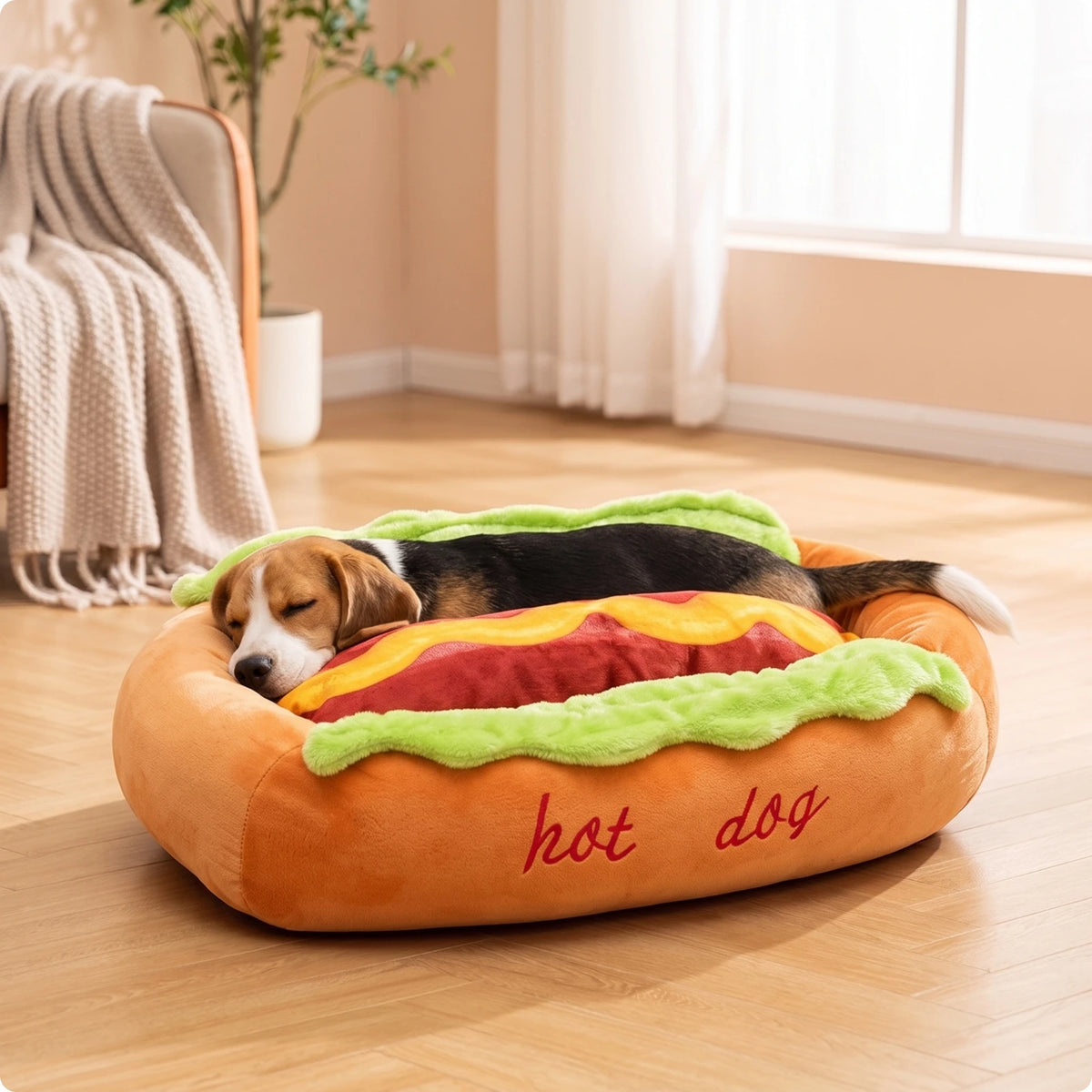 Cozy Hot Dog Pet Bed for Dogs & Cats