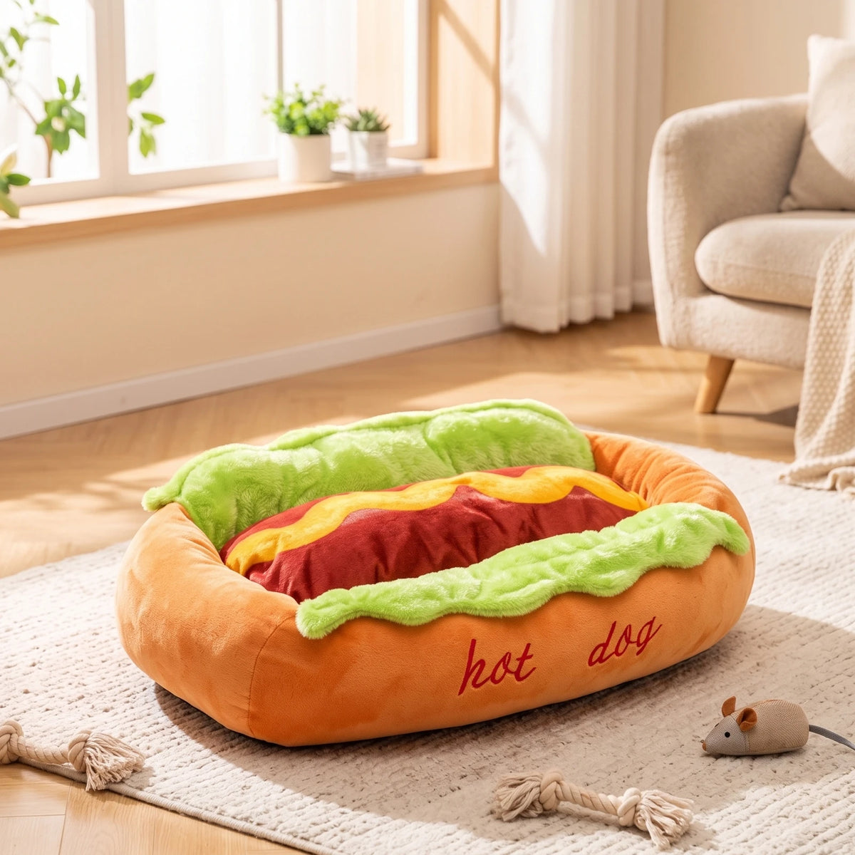 Cozy Hot Dog Pet Bed for Dogs & Cats