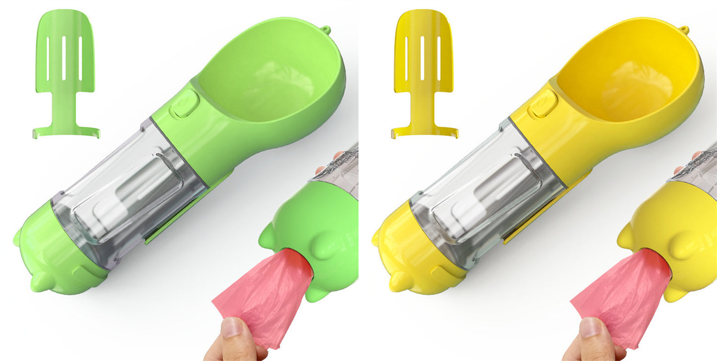 3 in 1 Travel Pet Water Bottle with Food Storage & Waste Bag Holder