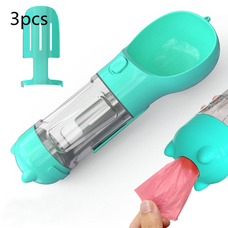 3 in 1 Travel Pet Water Bottle with Food Storage & Waste Bag Holder