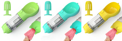 3 in 1 Travel Pet Water Bottle with Food Storage & Waste Bag Holder