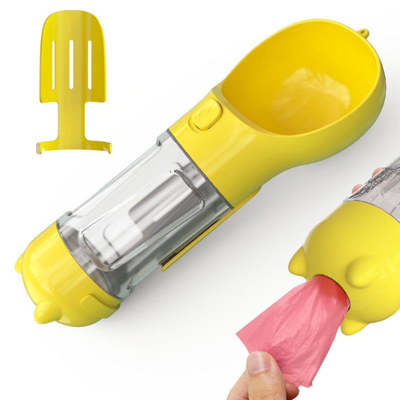 3 in 1 Travel Pet Water Bottle with Food Storage & Waste Bag Holder