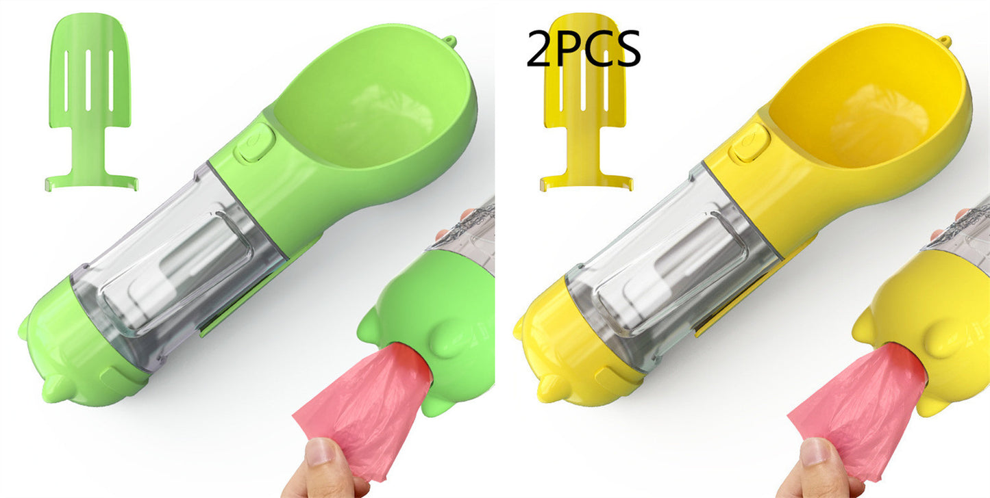 3 in 1 Travel Pet Water Bottle with Food Storage & Waste Bag Holder
