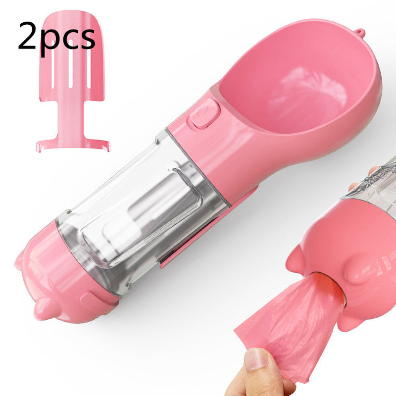 3 in 1 Travel Pet Water Bottle with Food Storage & Waste Bag Holder