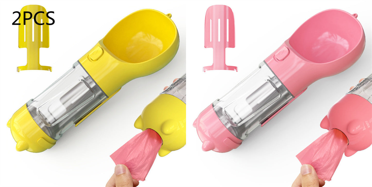 3 in 1 Travel Pet Water Bottle with Food Storage & Waste Bag Holder