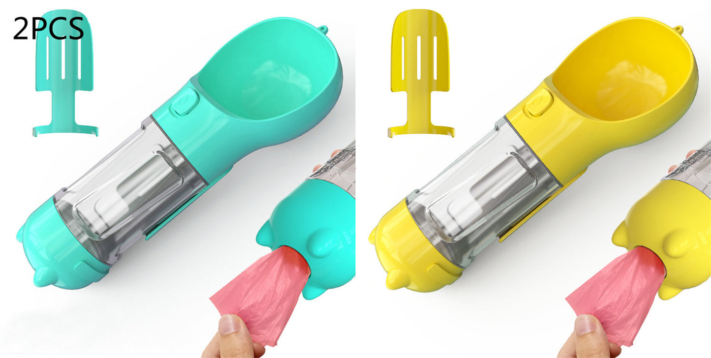 3 in 1 Travel Pet Water Bottle with Food Storage & Waste Bag Holder
