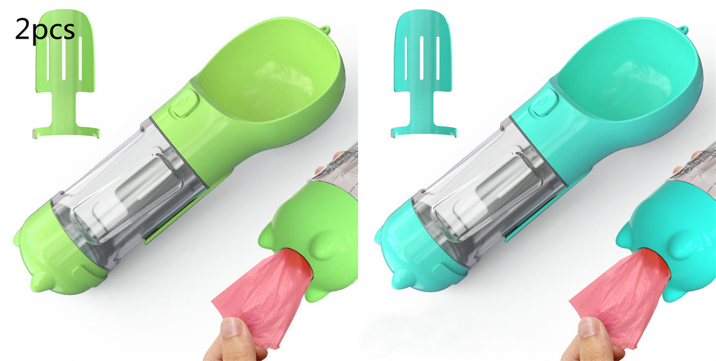 3 in 1 Travel Pet Water Bottle with Food Storage & Waste Bag Holder